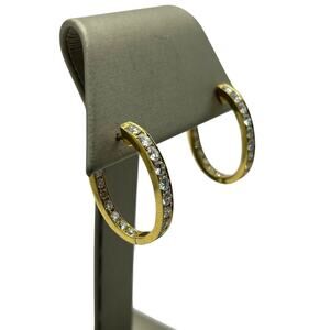 18K Yellow Gold Diamond In/Out Oval Hoop Earrings (11081)